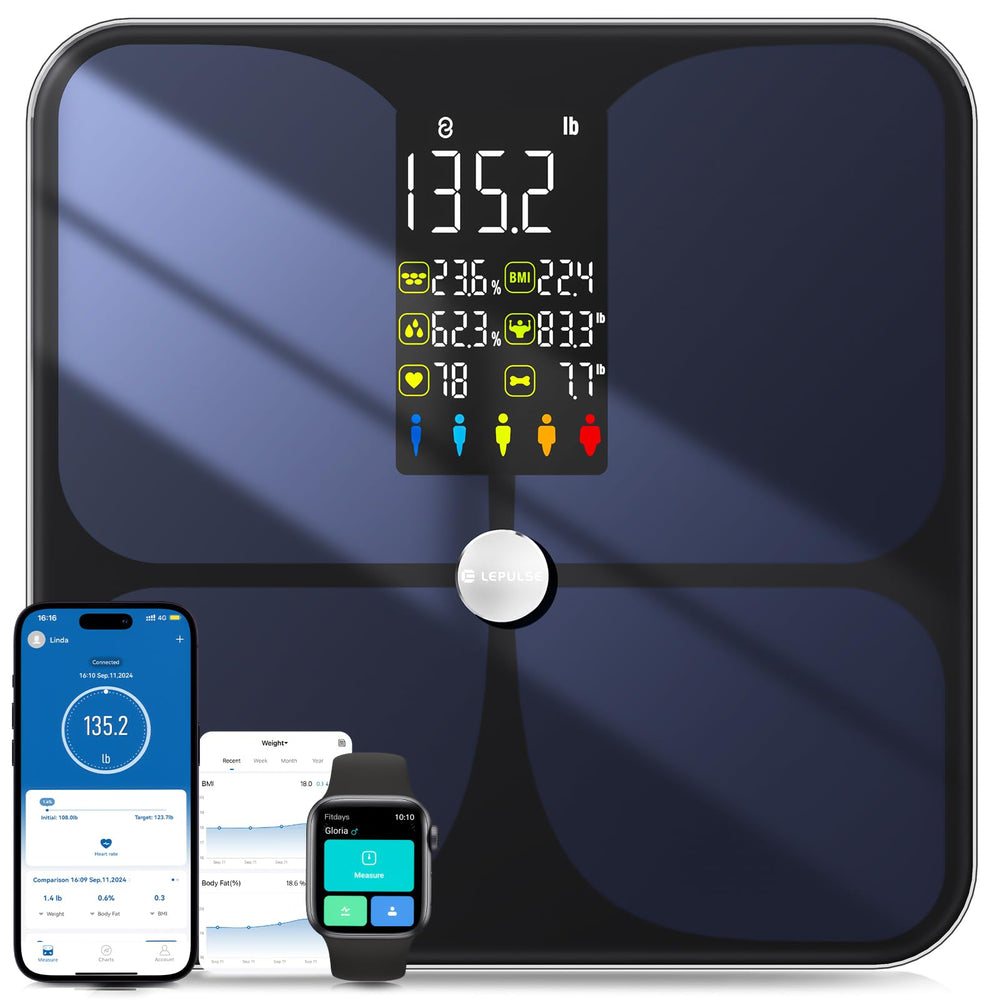 Lepulse vista frontal de la báscula mostrando diseño y estabilidad beneficiosa