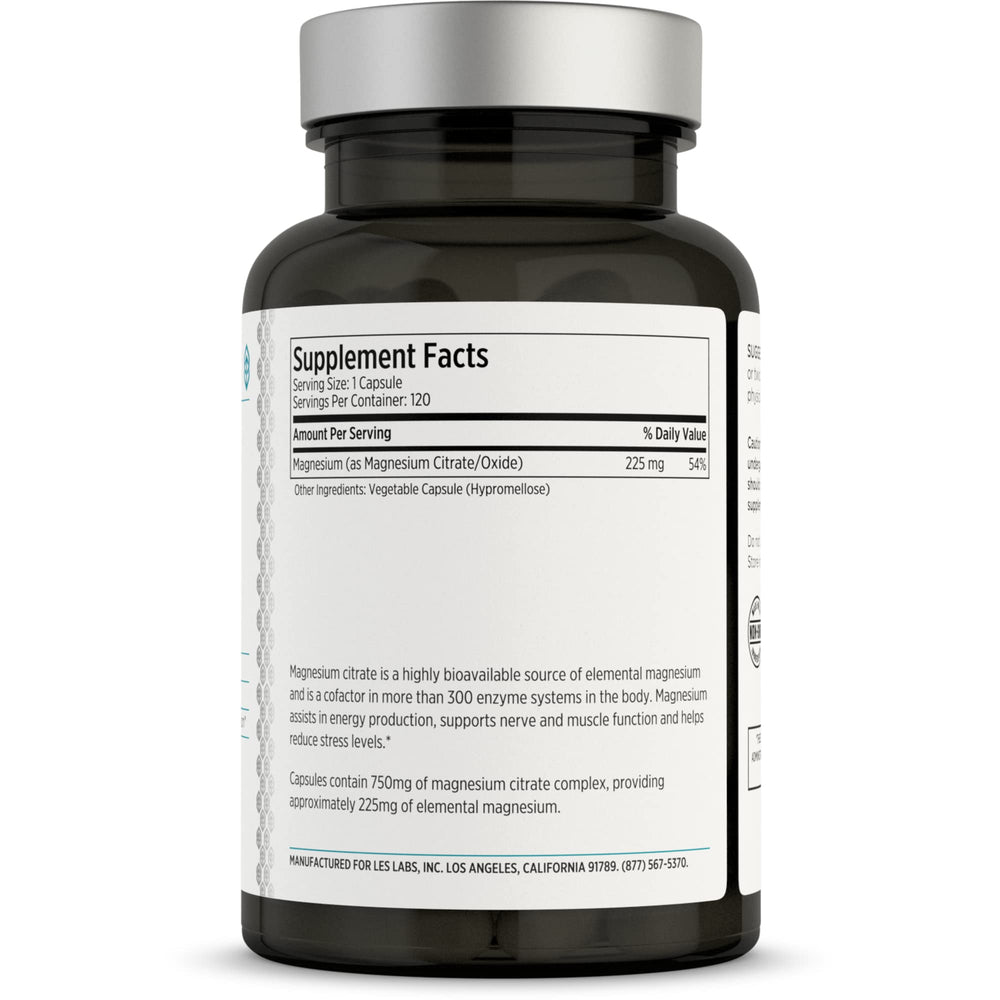 LES Labs etiqueta con información de 225 mg y Non-GMO visible