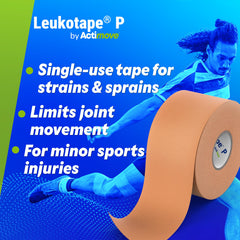 Leukotape P junto a regla compara tamaño y facilita elección de cantidad