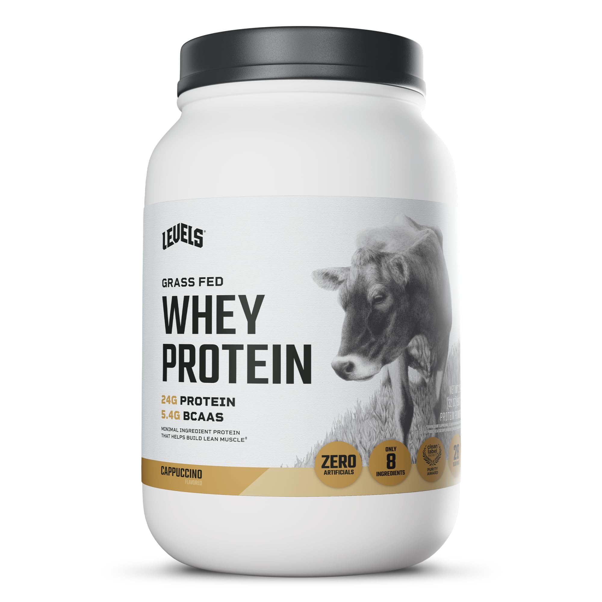 Levels Nutrition envase frontal cappuccino destacando 24 g proteína