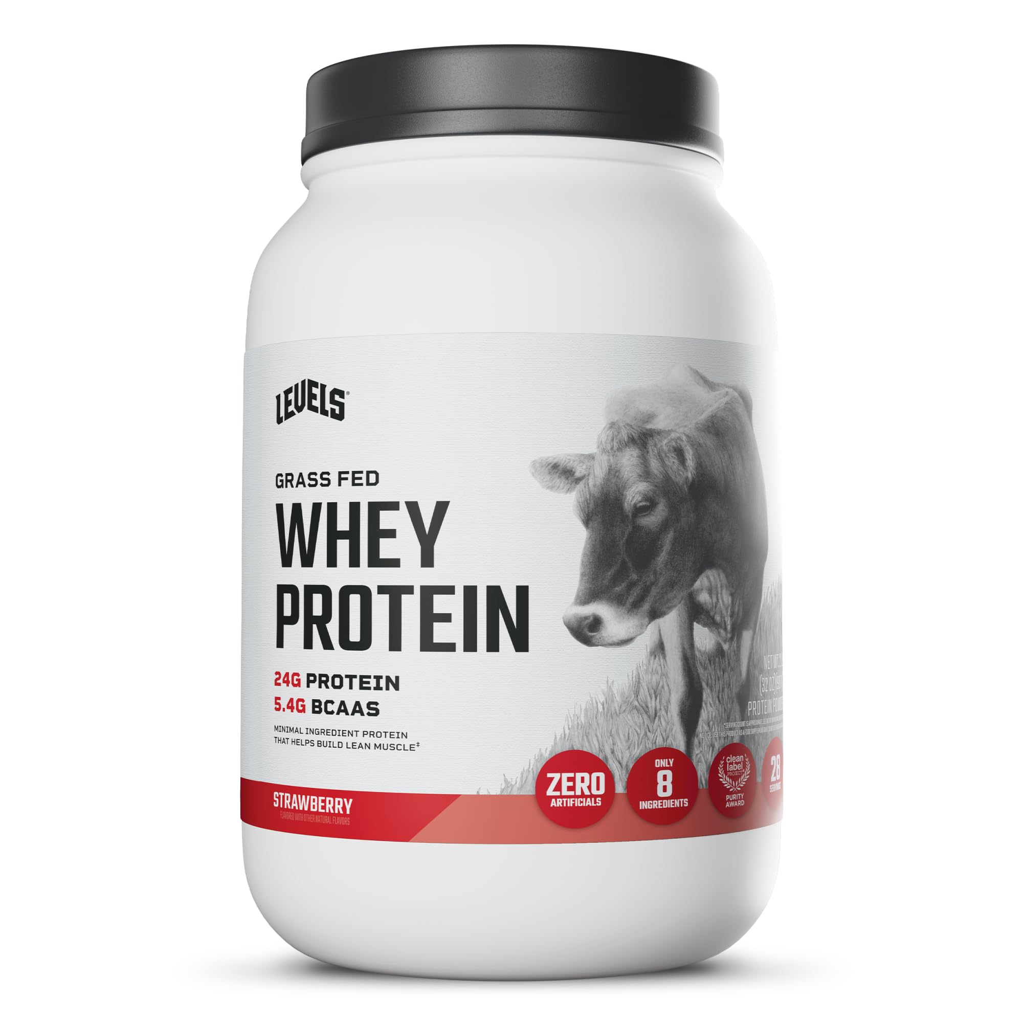 Levels Nutrition envase frontal fresa muestra limpio y beneficios proteicos