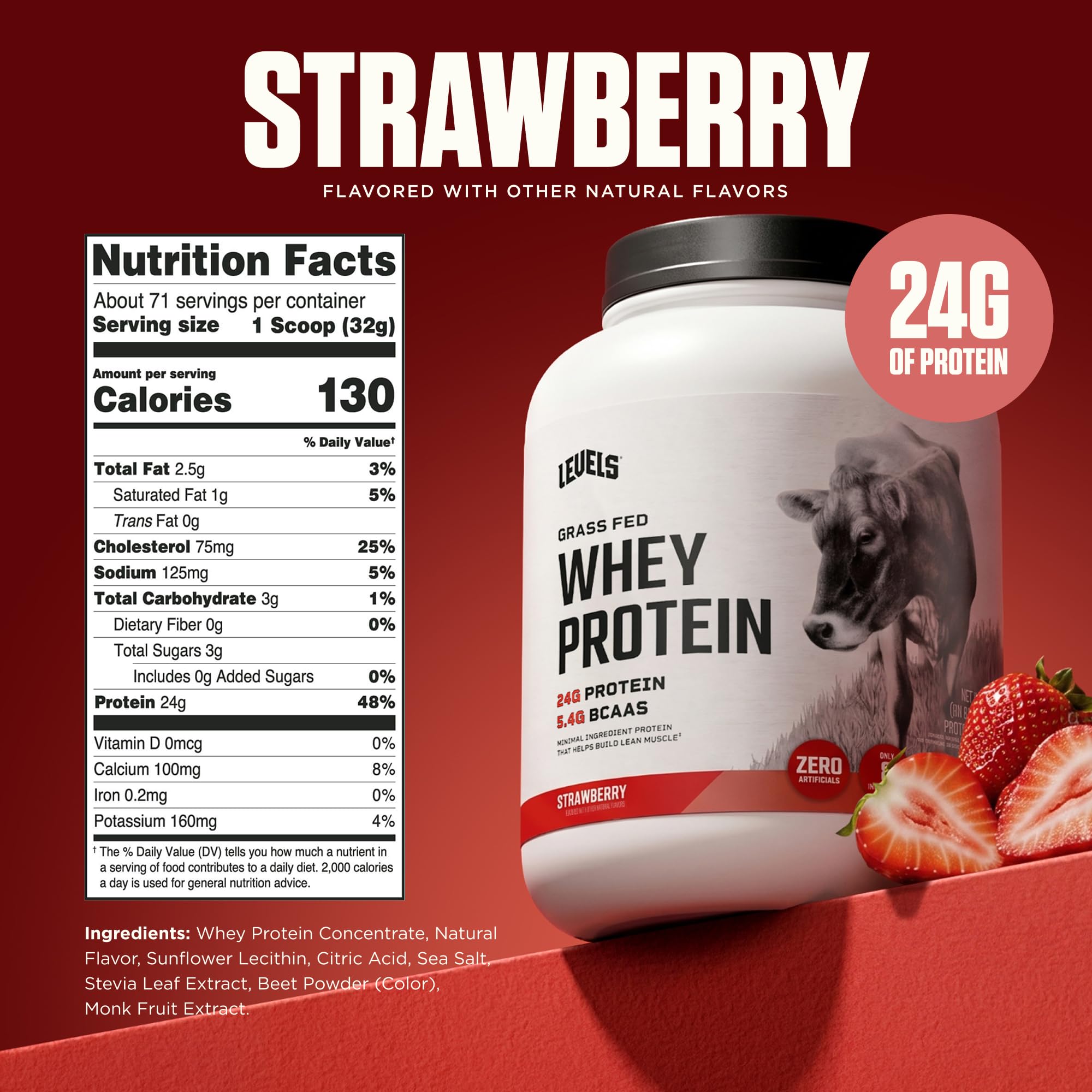 Batido preparado con Levels Whey fresa en vaso, aporte proteico listo para consumir