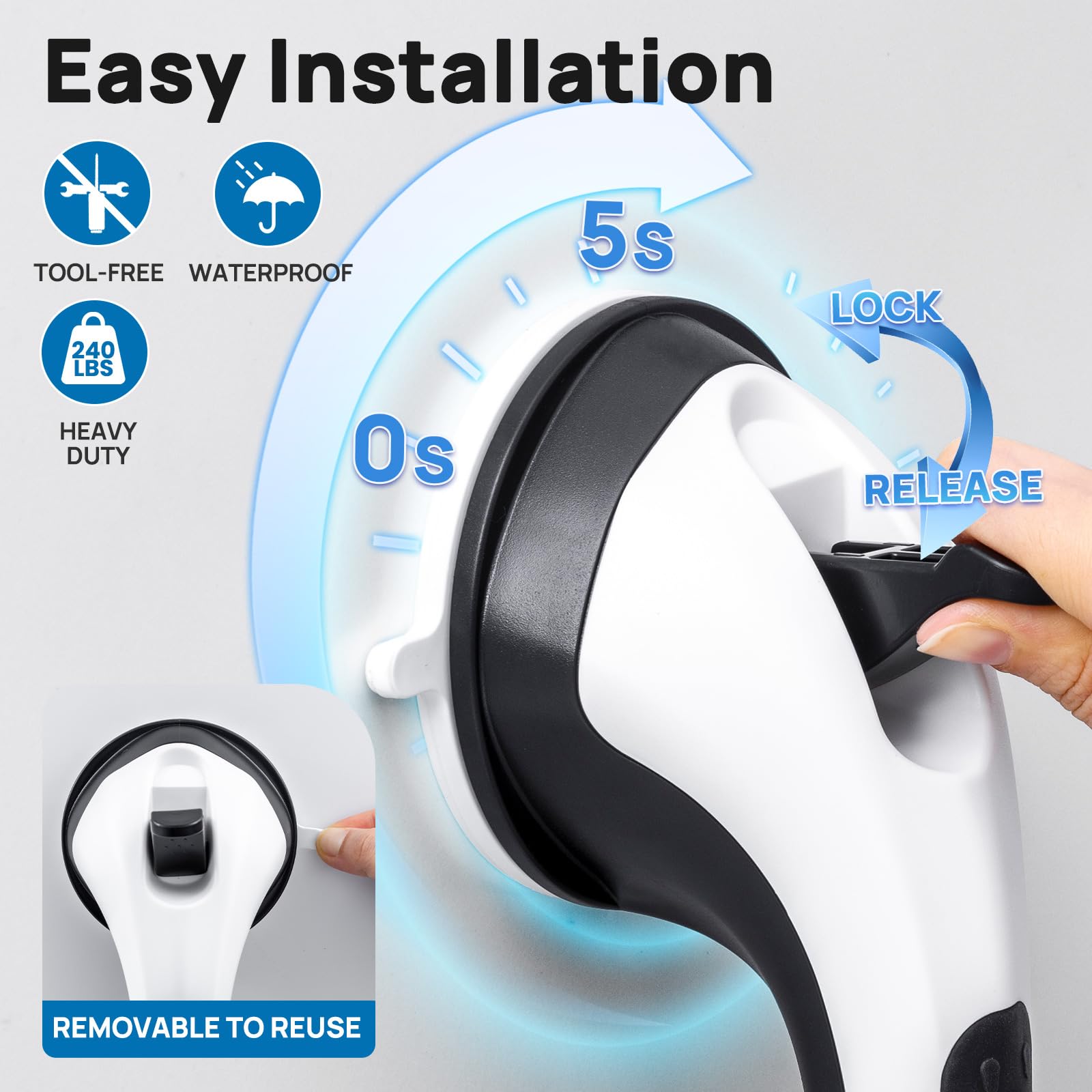 LEVERLOC barra instalada en una ducha mostrando uso y estabilidad para incorporarse
