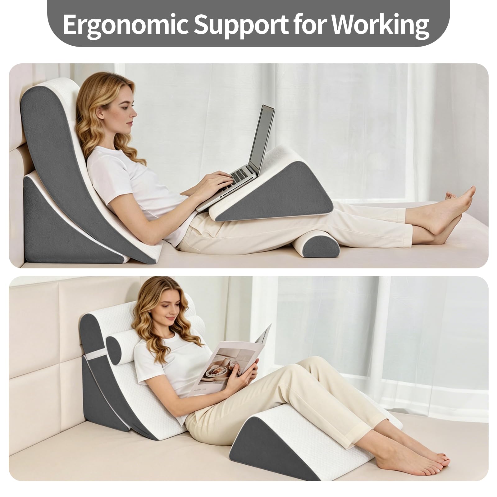 LevNubis almohadas en uso lectura, ergonomía y soporte para espalda
