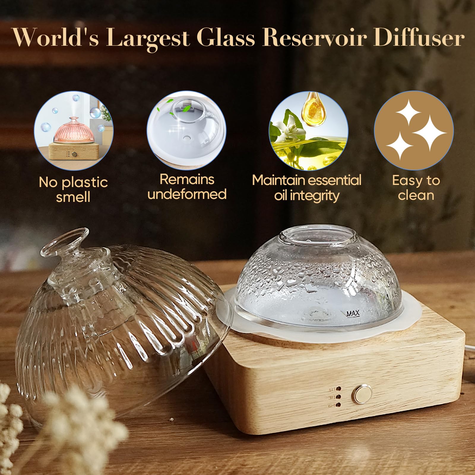 Levoair detalle de base de madera que aporta estabilidad y estética natural