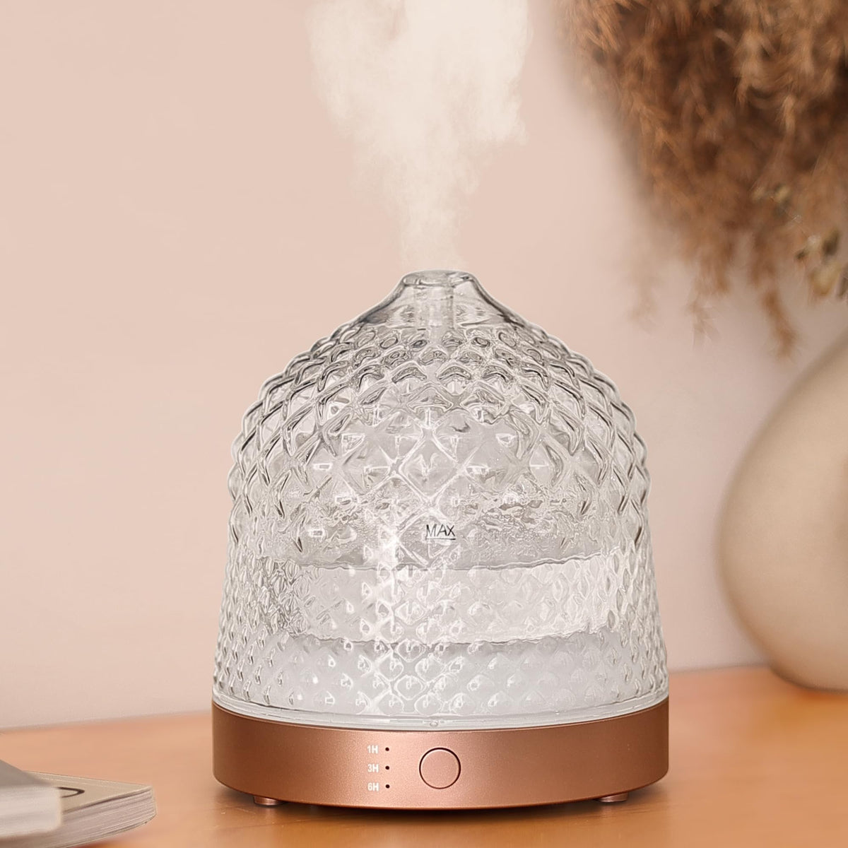 Levoair vista frontal con depósito de vidrio mostrando diseño elegante y pureza de aromas