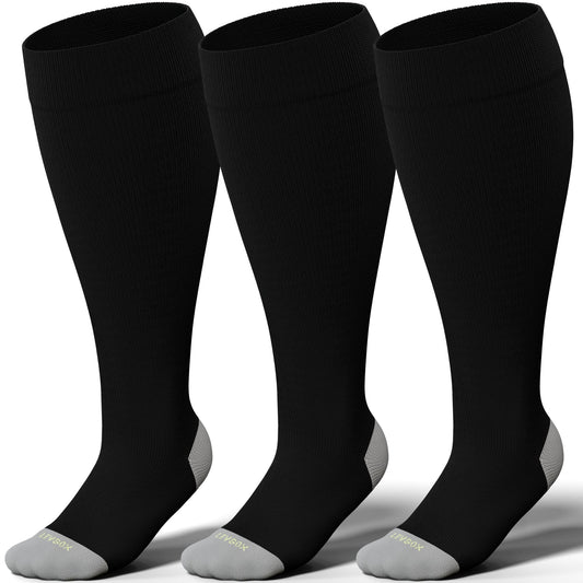LEVSOX empaque delantero mostrando calcetín de compresión y talla para compra clara