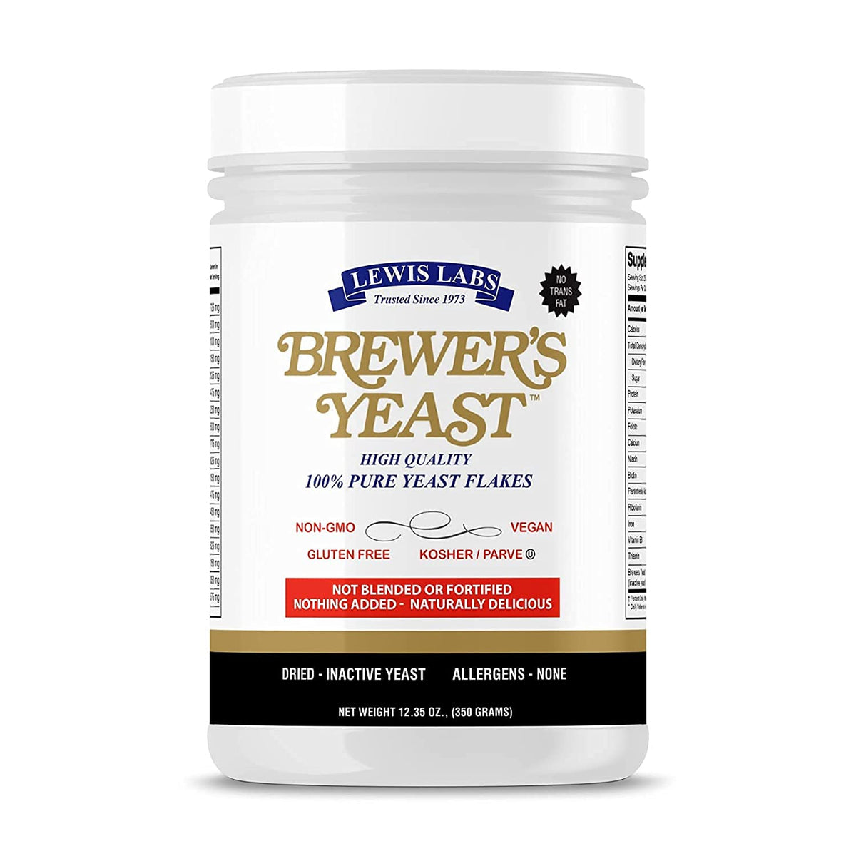 Lewis Labs vista frontal del envase mostrando copos puros y beneficio de ingrediente sin aditivos
