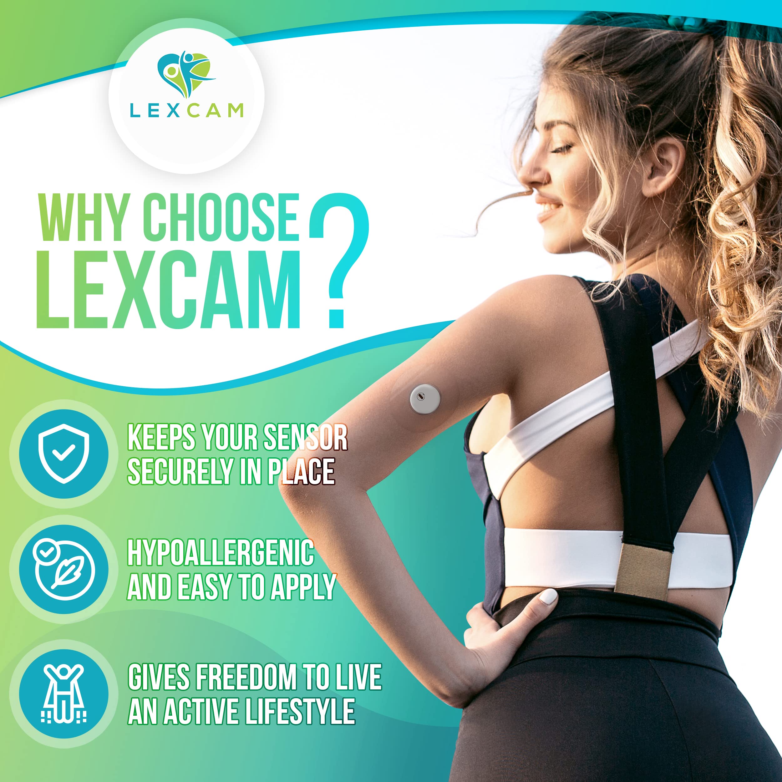 Lexcam parche comparado con mano para mostrar tamaño y cobertura precisa