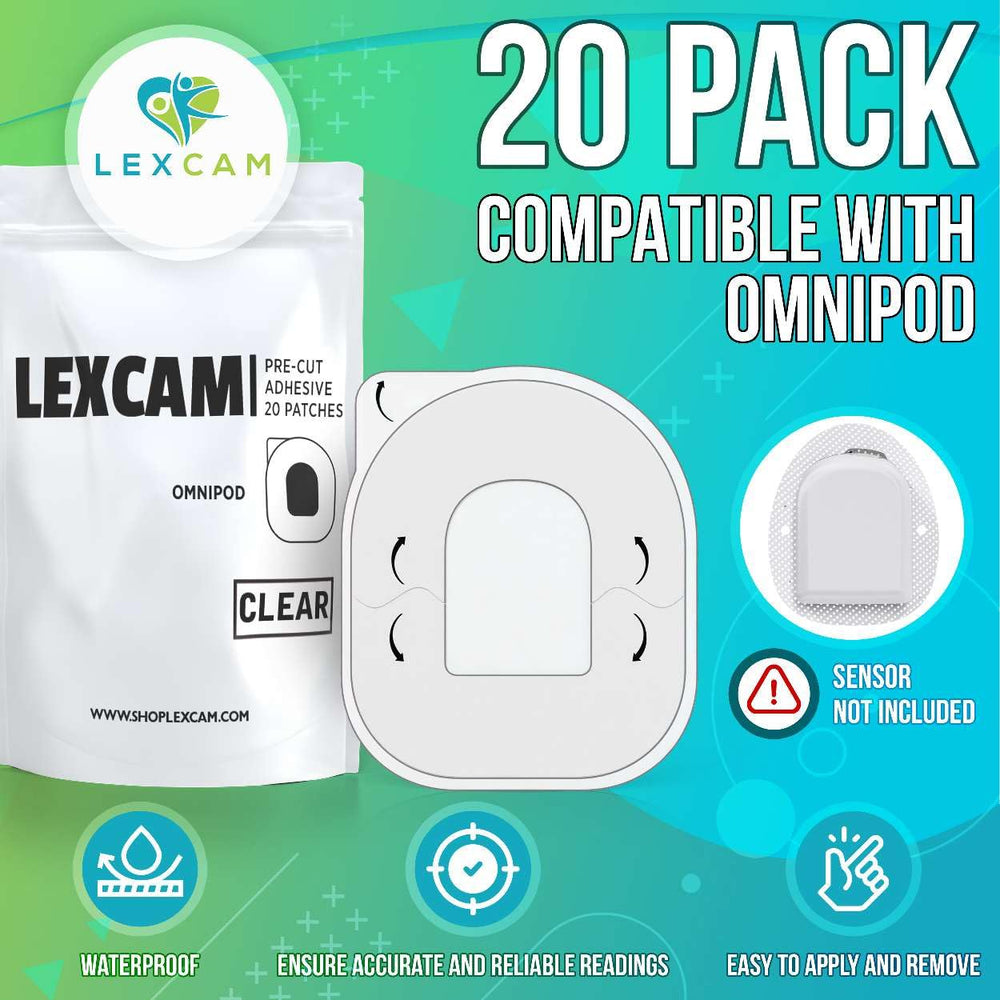 Lexcam parche junto a Omnipod 5 muestra tamaño y ajuste seguro