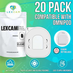 Lexcam parche junto a Omnipod 5 muestra tamaño y ajuste seguro