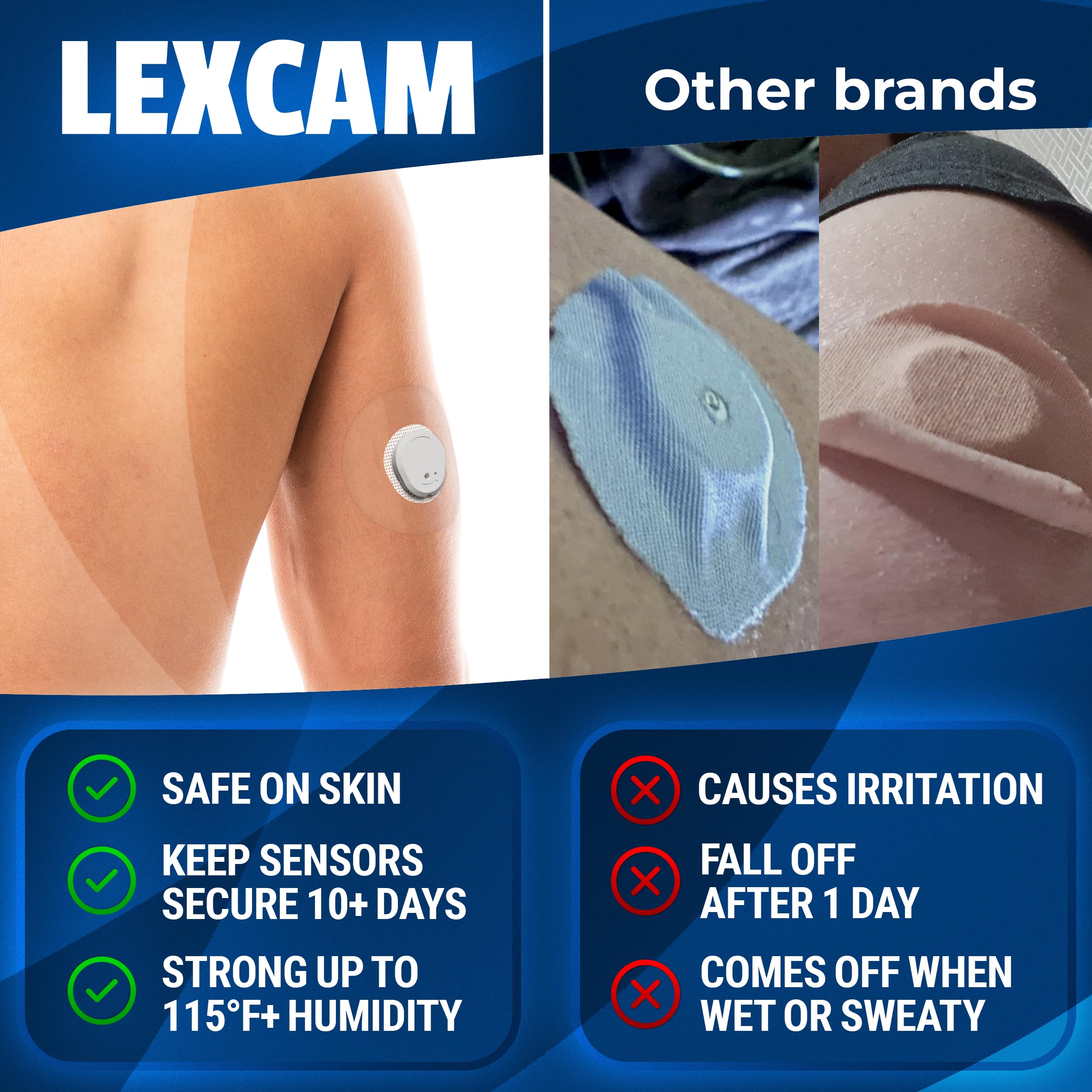 Lexcam parche junto a sensor Dexcom G7, fácil comparación de tamaño