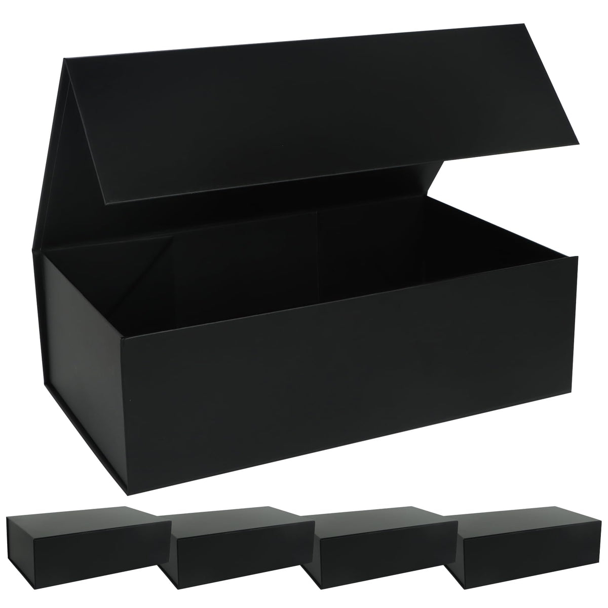 LFBOX vista frontal de caja negra con tapa magnética, presenta bien regalos