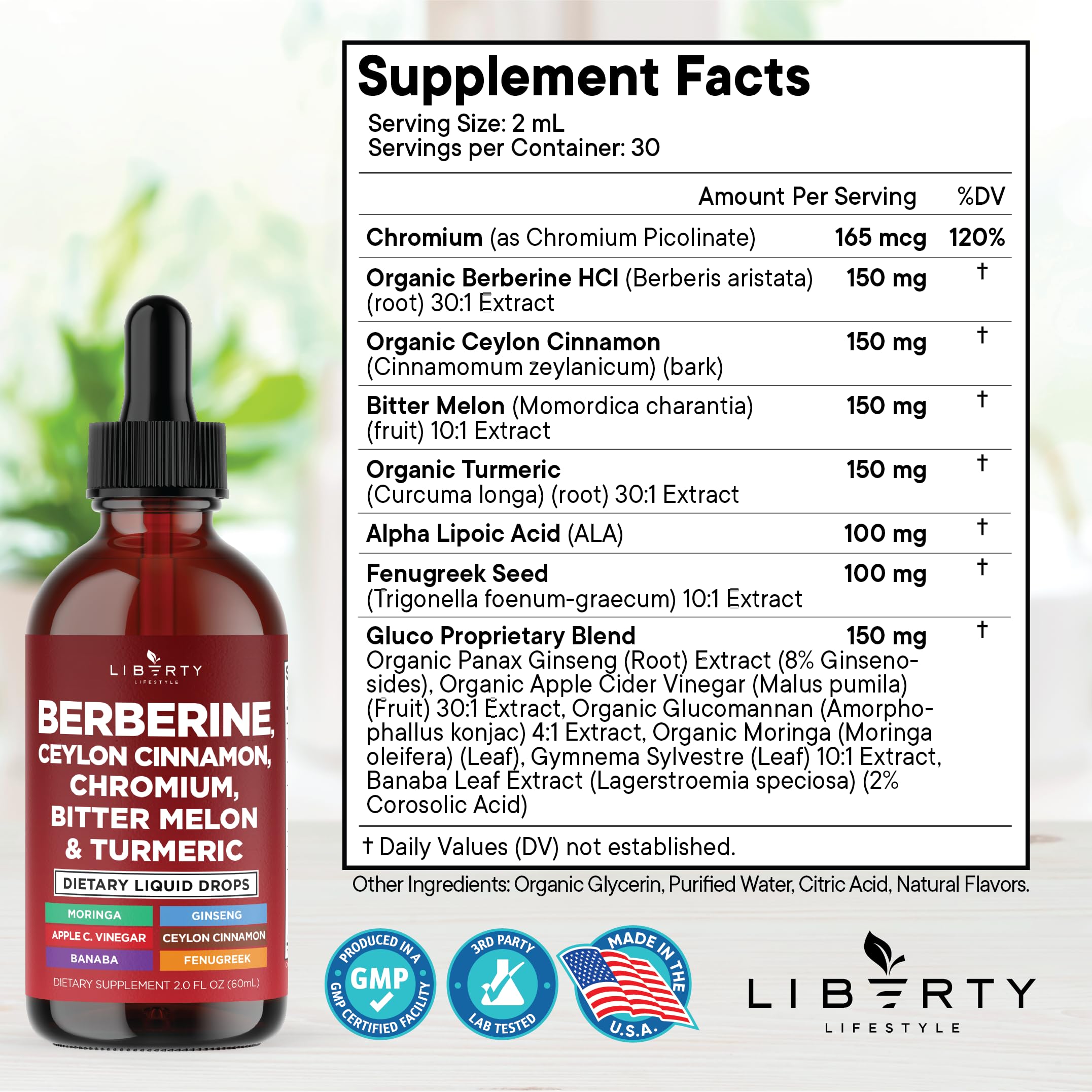 Liberty Lifestyle detalle de la etiqueta con ingredientes y beneficios claros