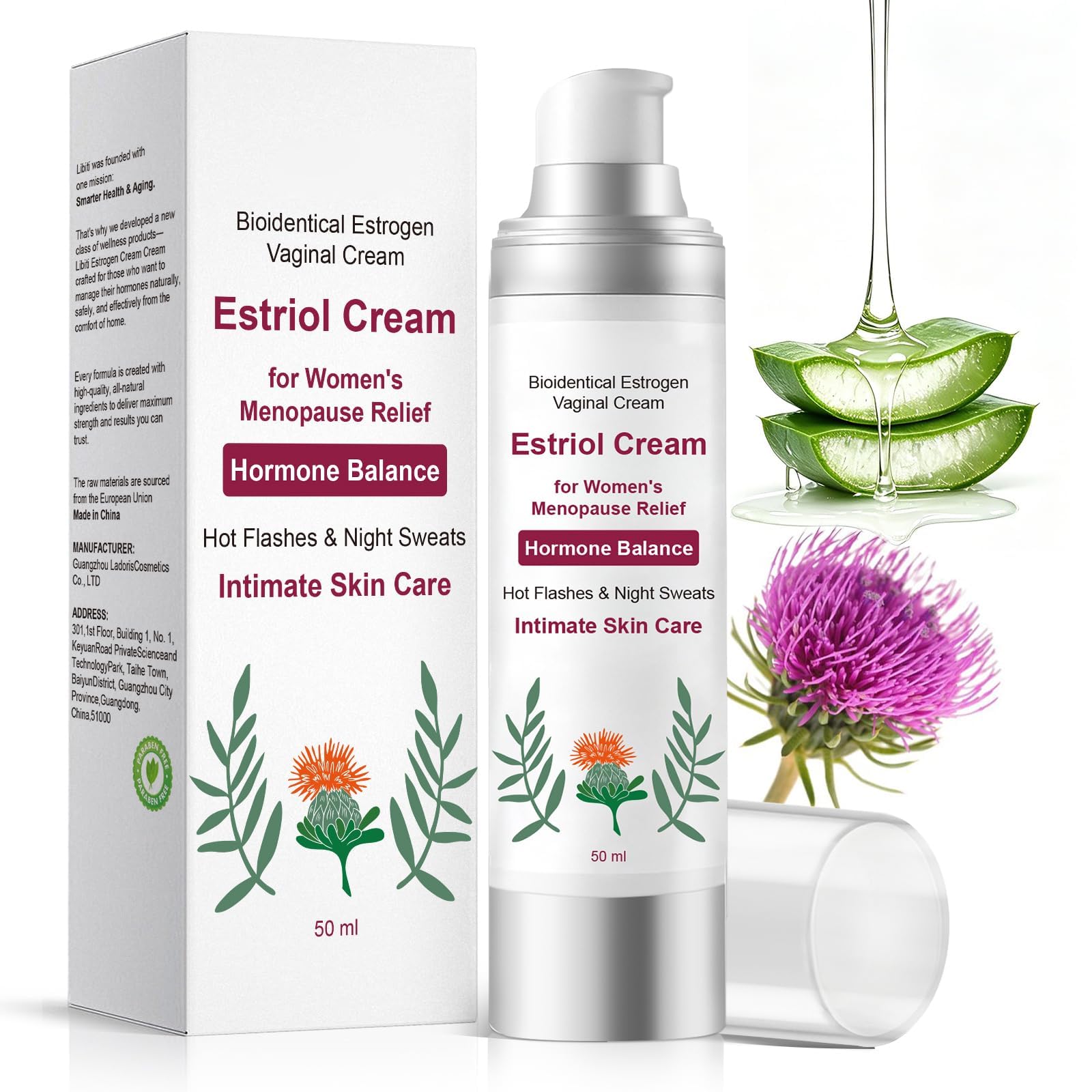 Libiti crema estriol frente del envase mostrando tubo y diseño, confianza y discreción