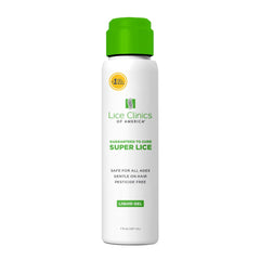 Lice Clinics of America envase frontal mostrando la marca y seguridad familiar