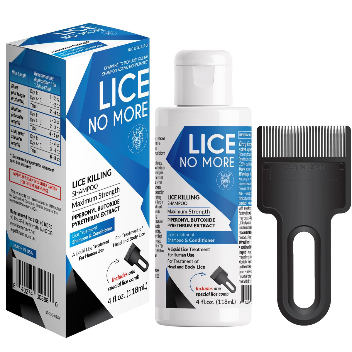 Lice No More frente del envase mostrando tamaño práctico y ventaja de portabilidad