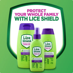 Lice Shield botella junto a objetos cotidianos para comparar el tamaño 300 ml