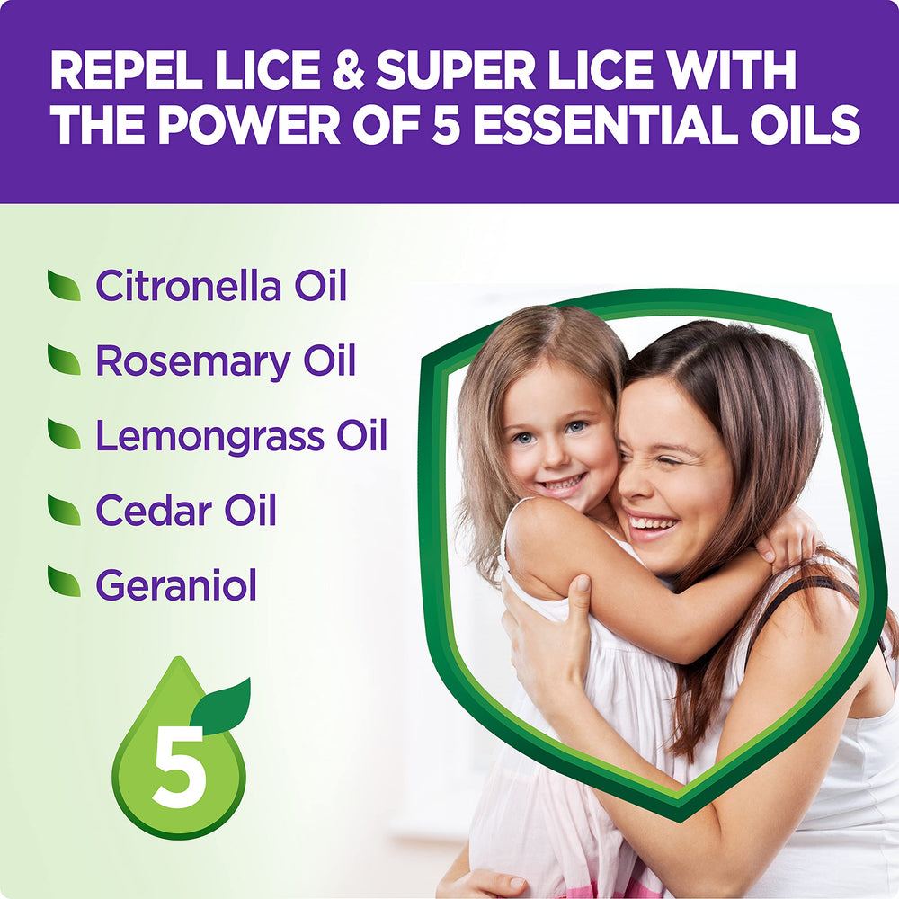 Lice Shield etiqueta con lista de aceites esenciales para tranquilidad del usuario