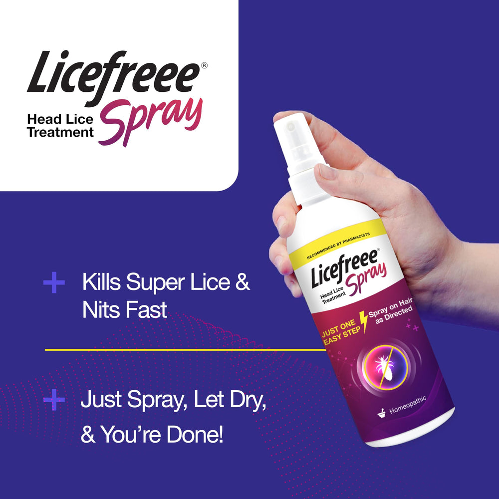 Licefreee Spray en uso sobre cabeza de niña demostrando facilidad