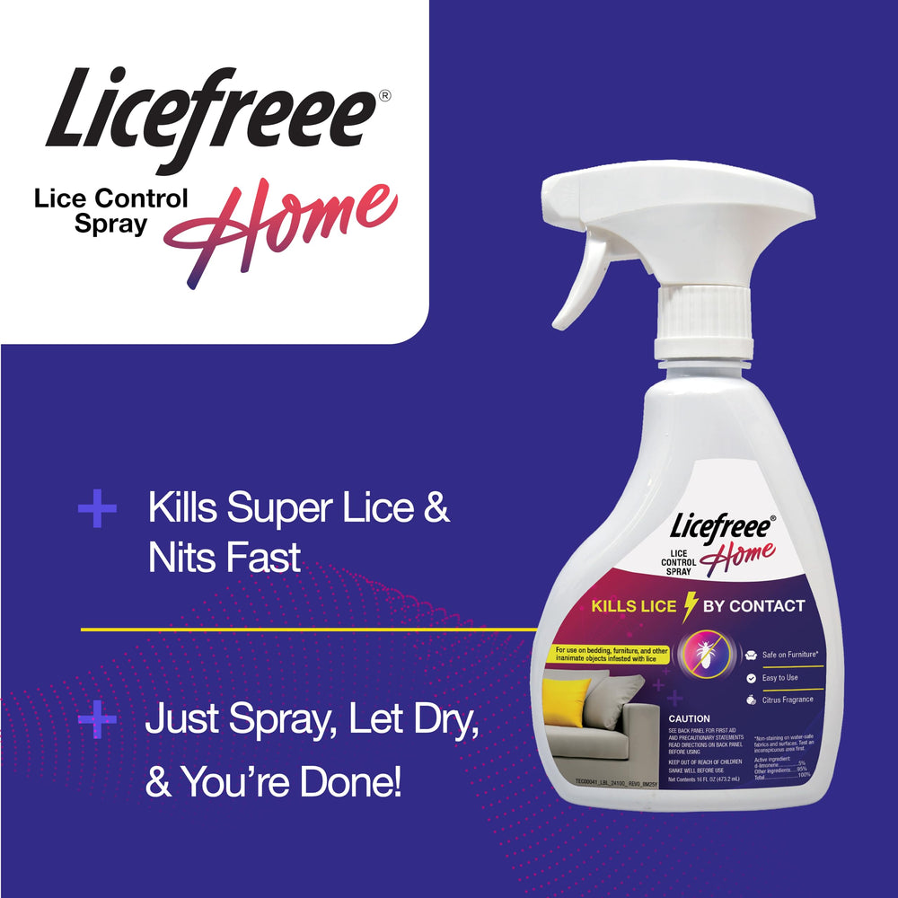 Licefreee spray en uso sobre sofá para reducir riesgo de reinfestación