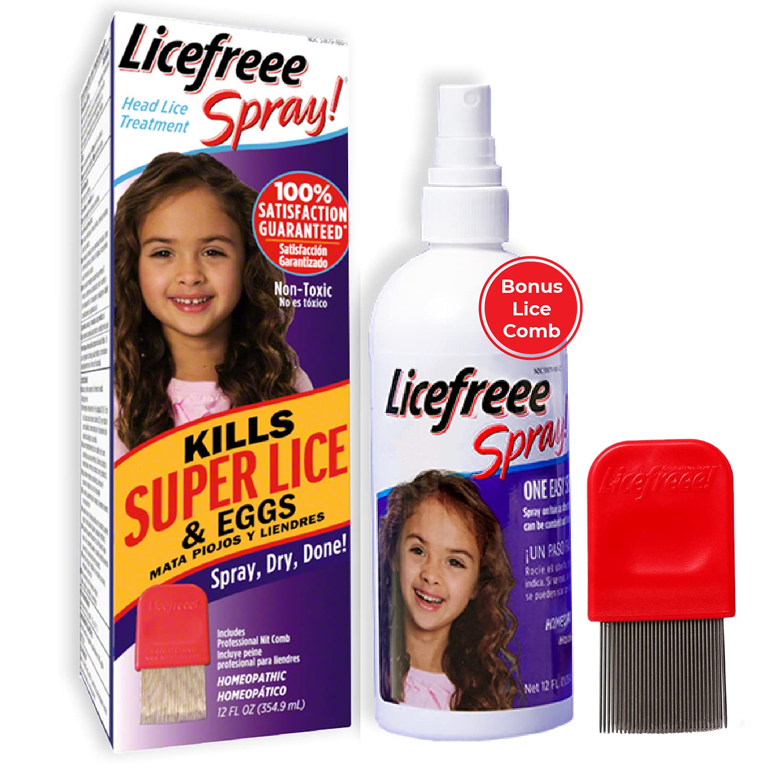 Licefreee Spray envase frontal mostrando tamaño familiar y uso seguro