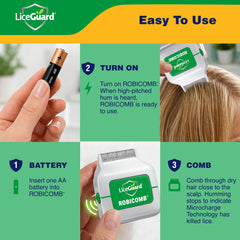 LiceGuard RobiComb empaquetado abierto con accesorios incluidos y manual