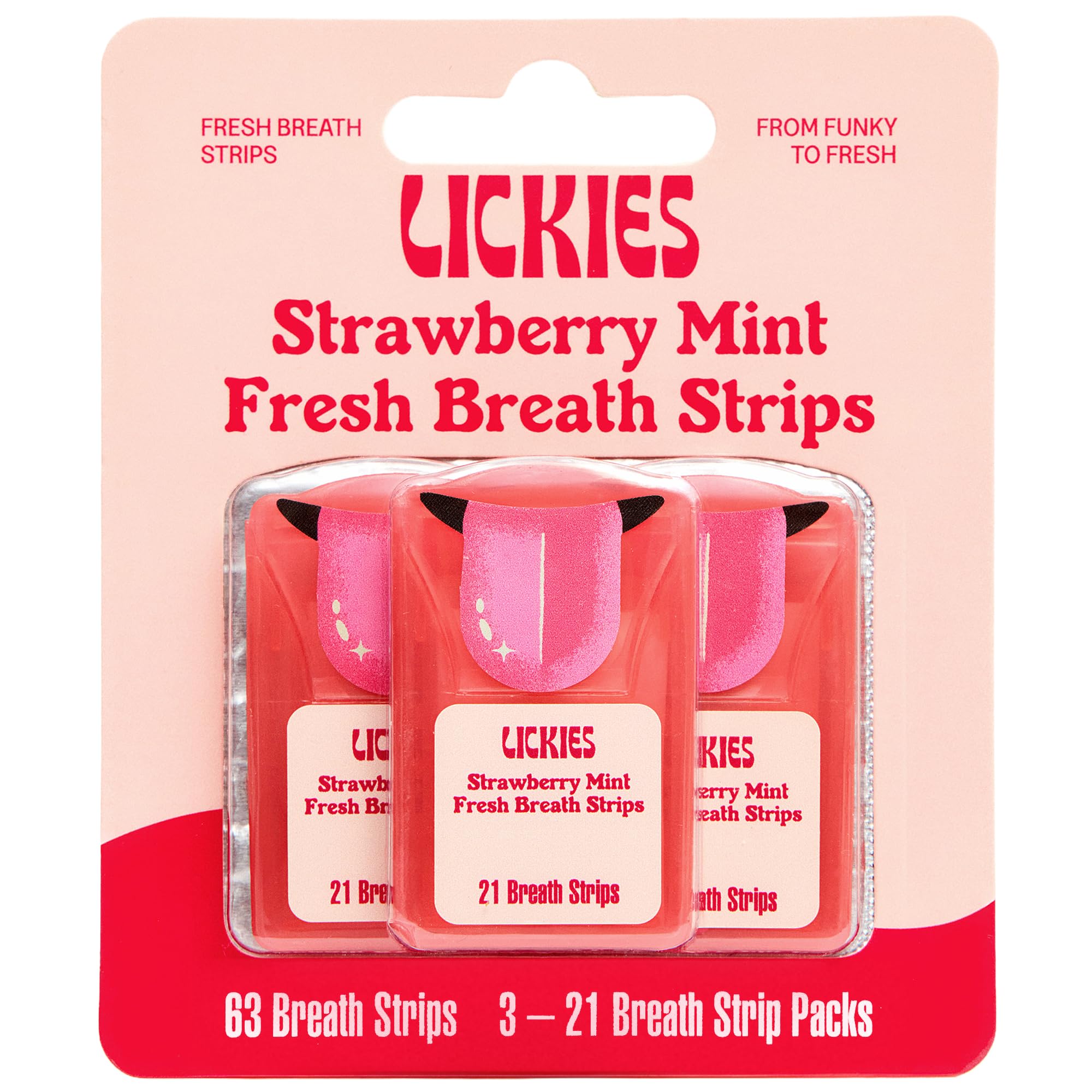 Lickies envase frontal mostrando diseño y cantidad 21 tiras por pod