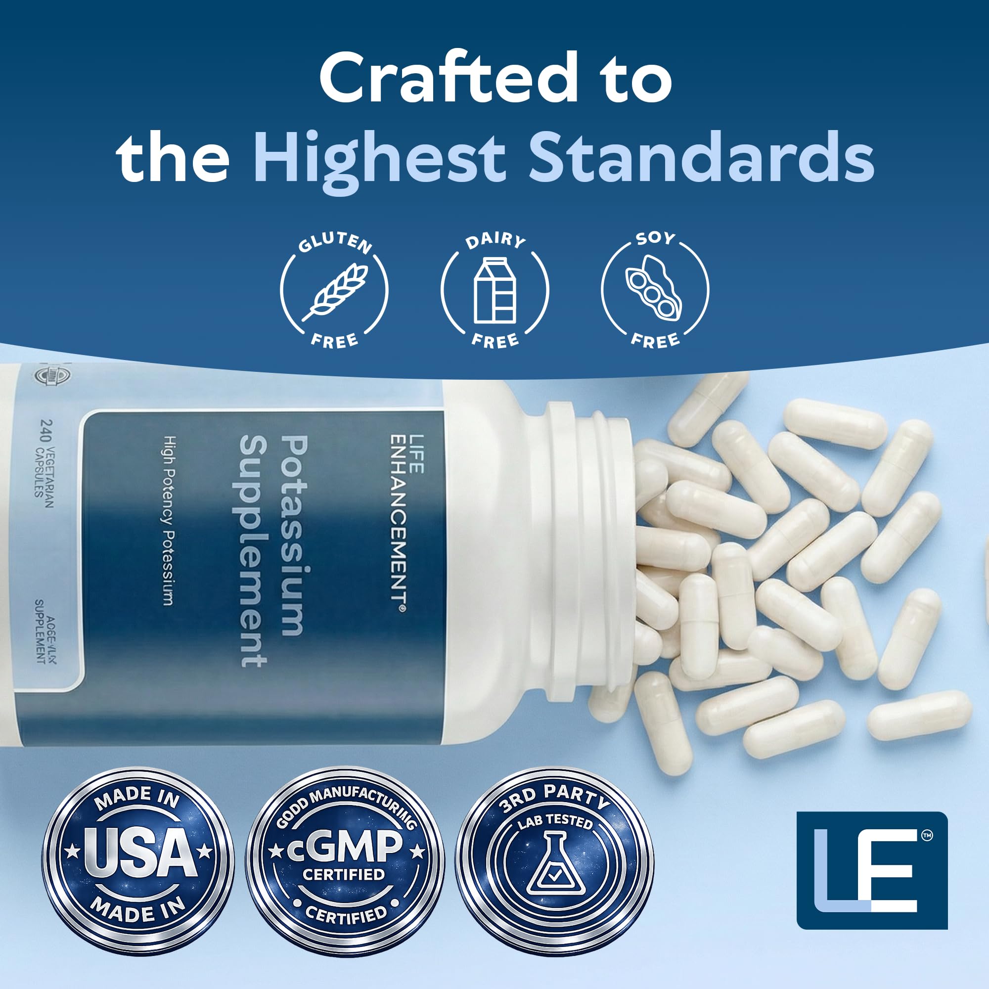 Life Enhancement cápsulas sobre tenedor indicando uso práctico y alta concentración