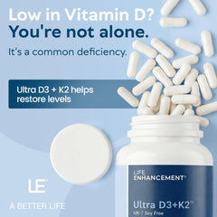 Life Enhancement etiqueta en detalle indicando D3 2000 IU y K2 MK-7