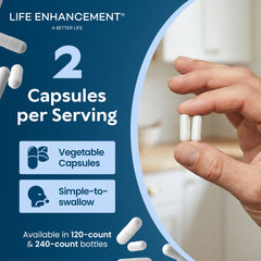 Life Enhancement frasco en ambiente saludable que sugiere soporte diario sencillo