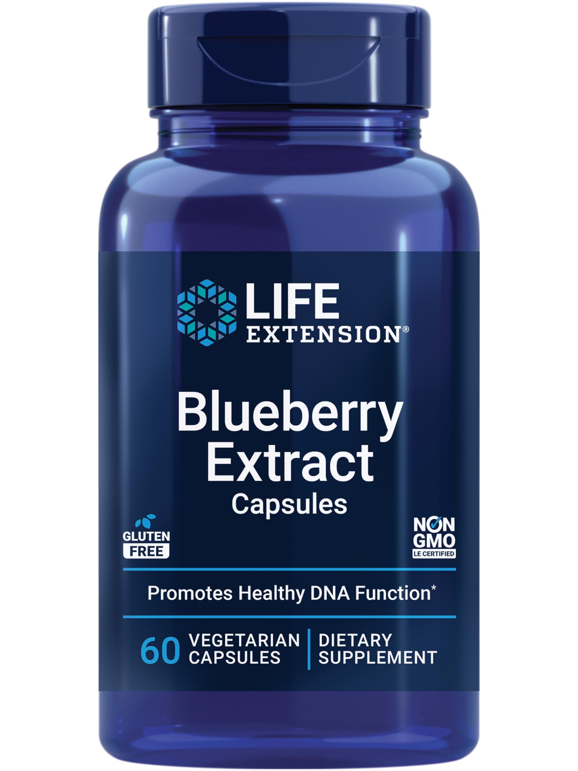 Life Extension frasco frontal mostrando 60 cápsulas y beneficios antioxidantes