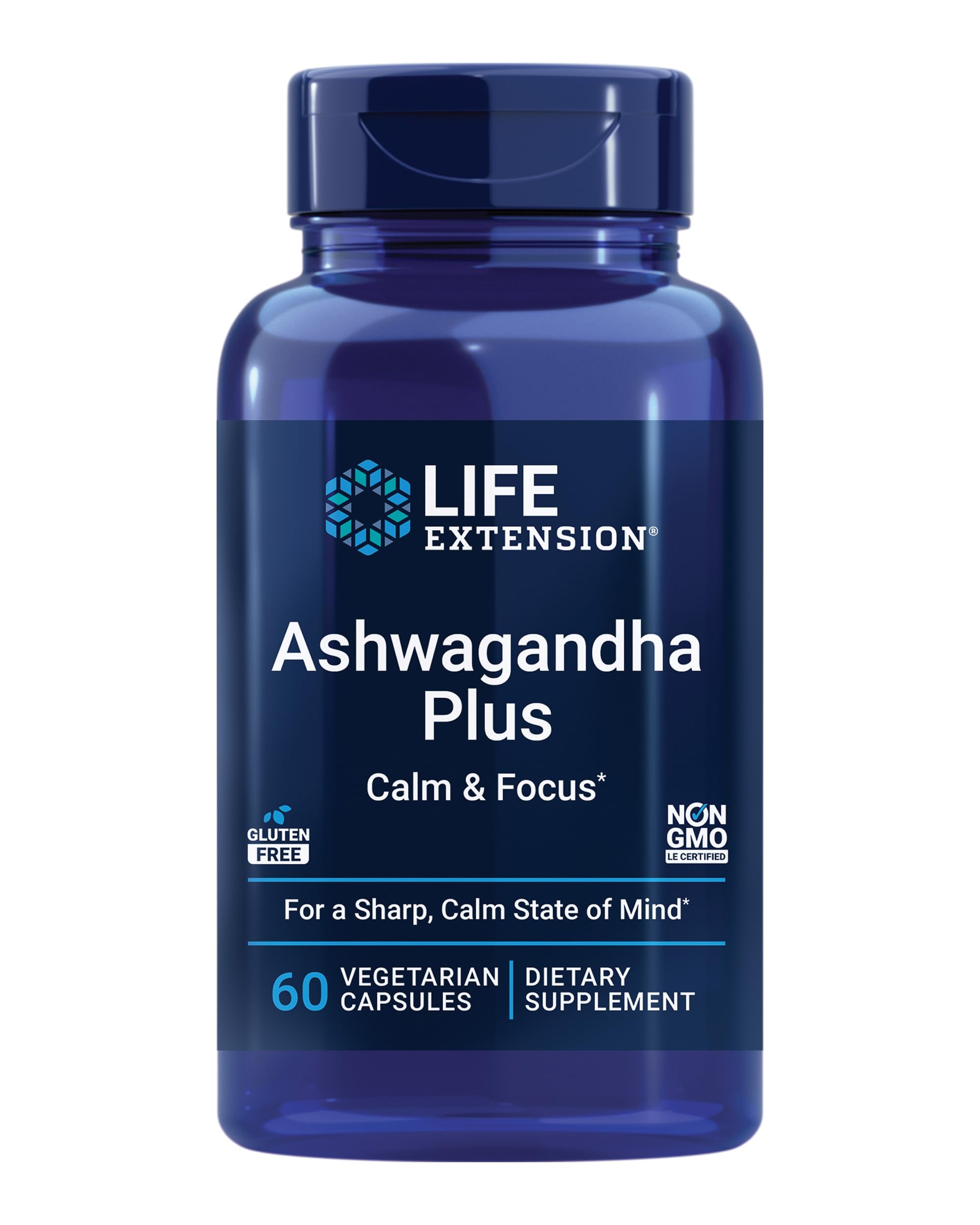 Life Extension envase frontal mostrando 60 cápsulas vegetales y beneficio de calma