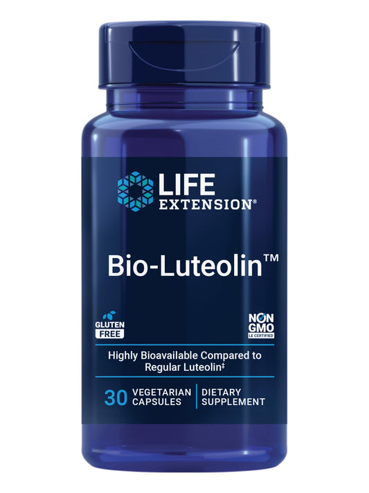 Life Extension frasco frontal mostrando 30 cápsulas y beneficios de absorción