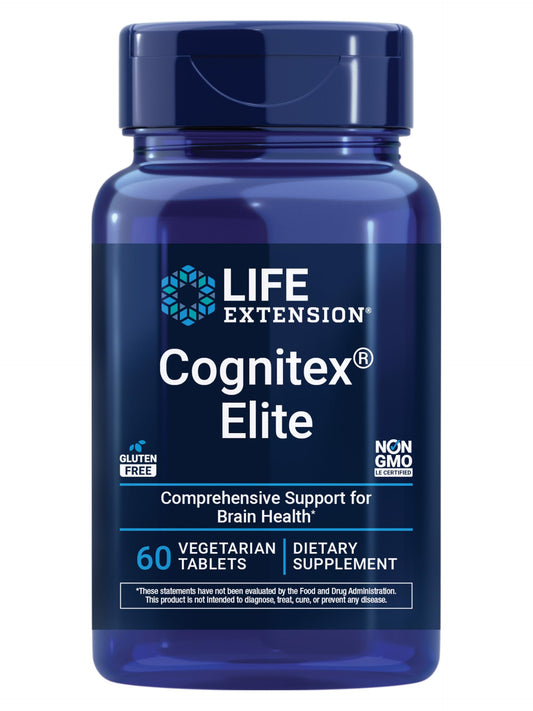 Life Extension frasco frontal mostrando la marca y beneficio de apoyo cognitivo