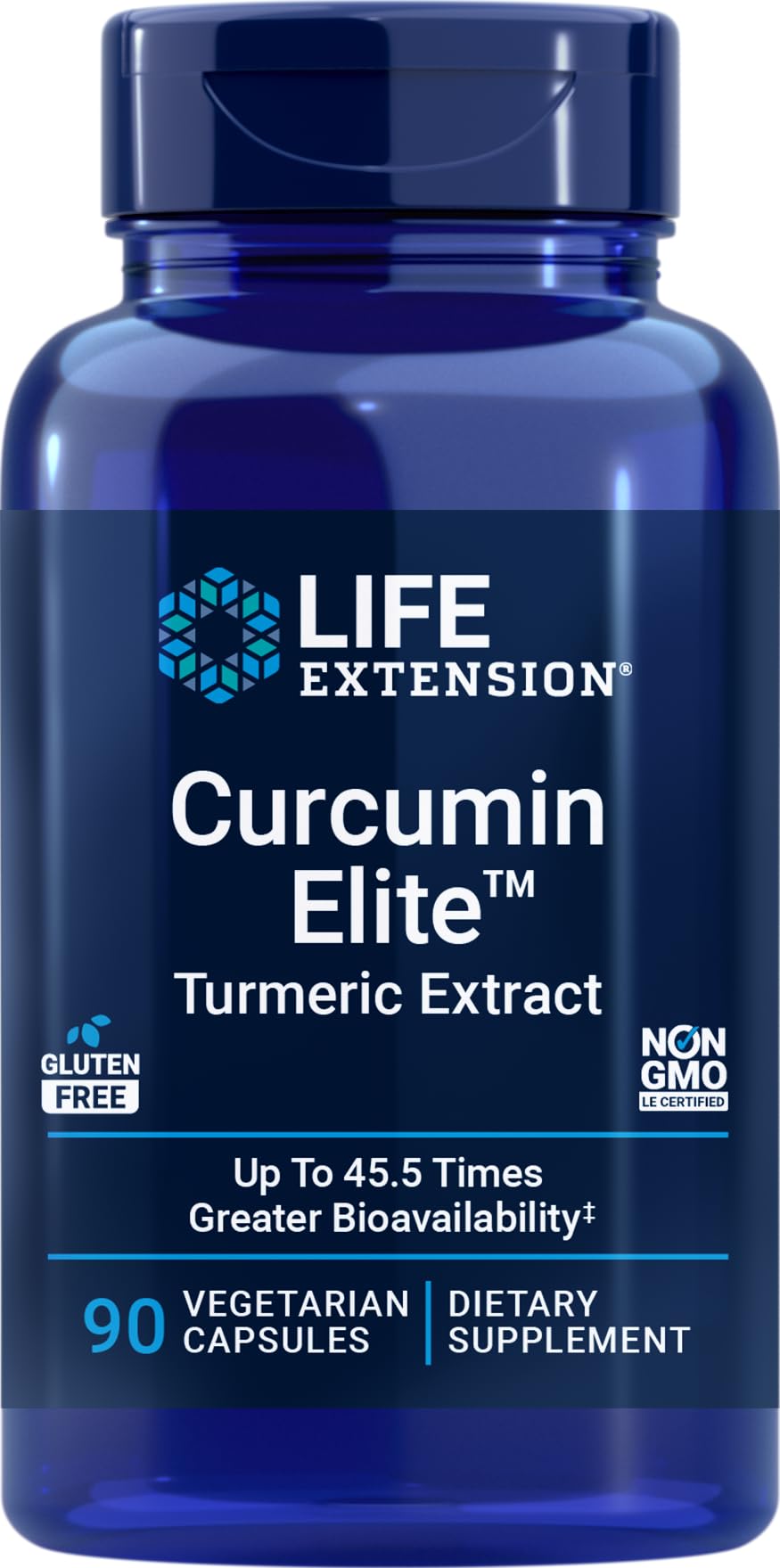 Life Extension frasco frontal mostrando etiqueta clara y contenido 90 cápsulas