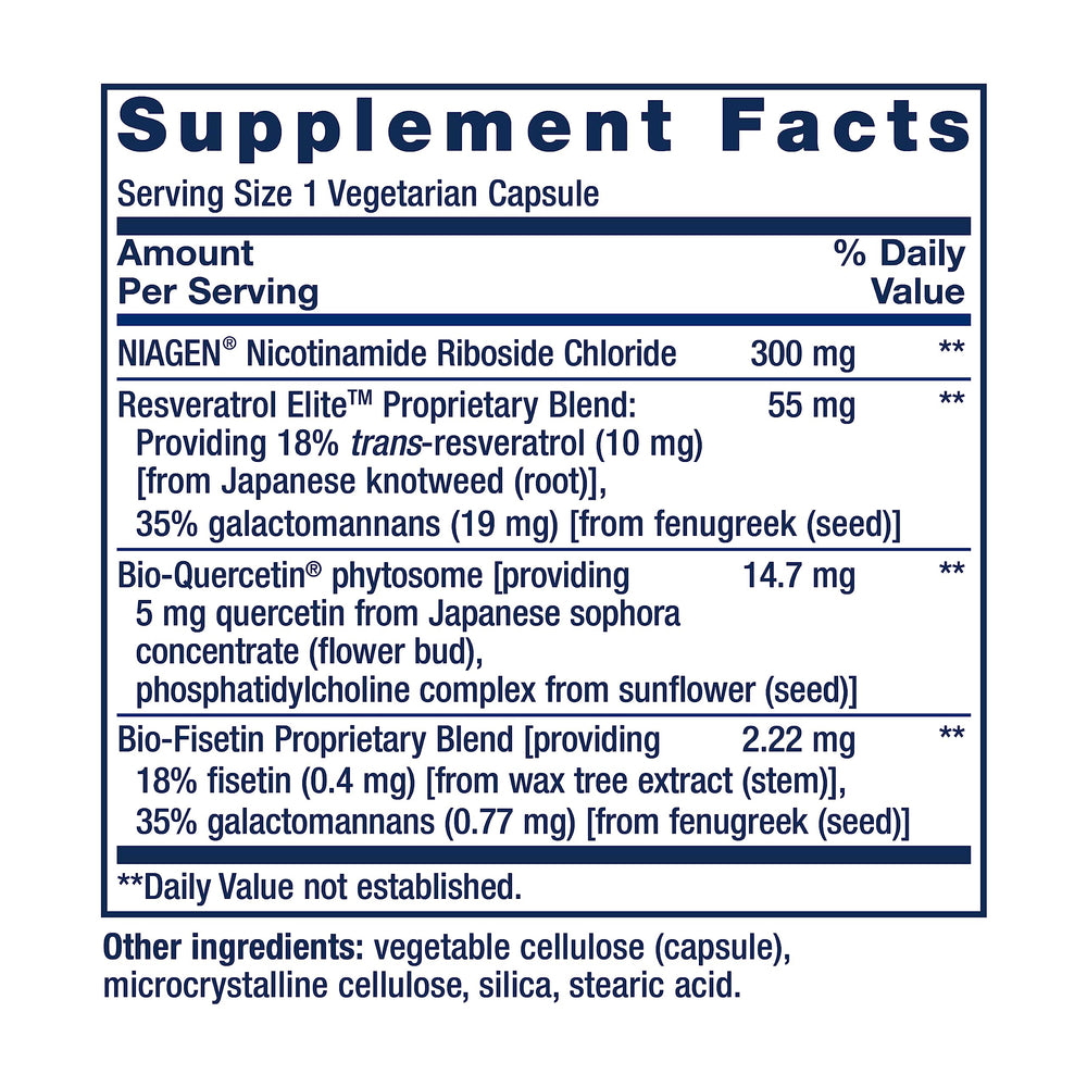 Life Extension etiqueta con información de dosis y beneficios antioxidantes