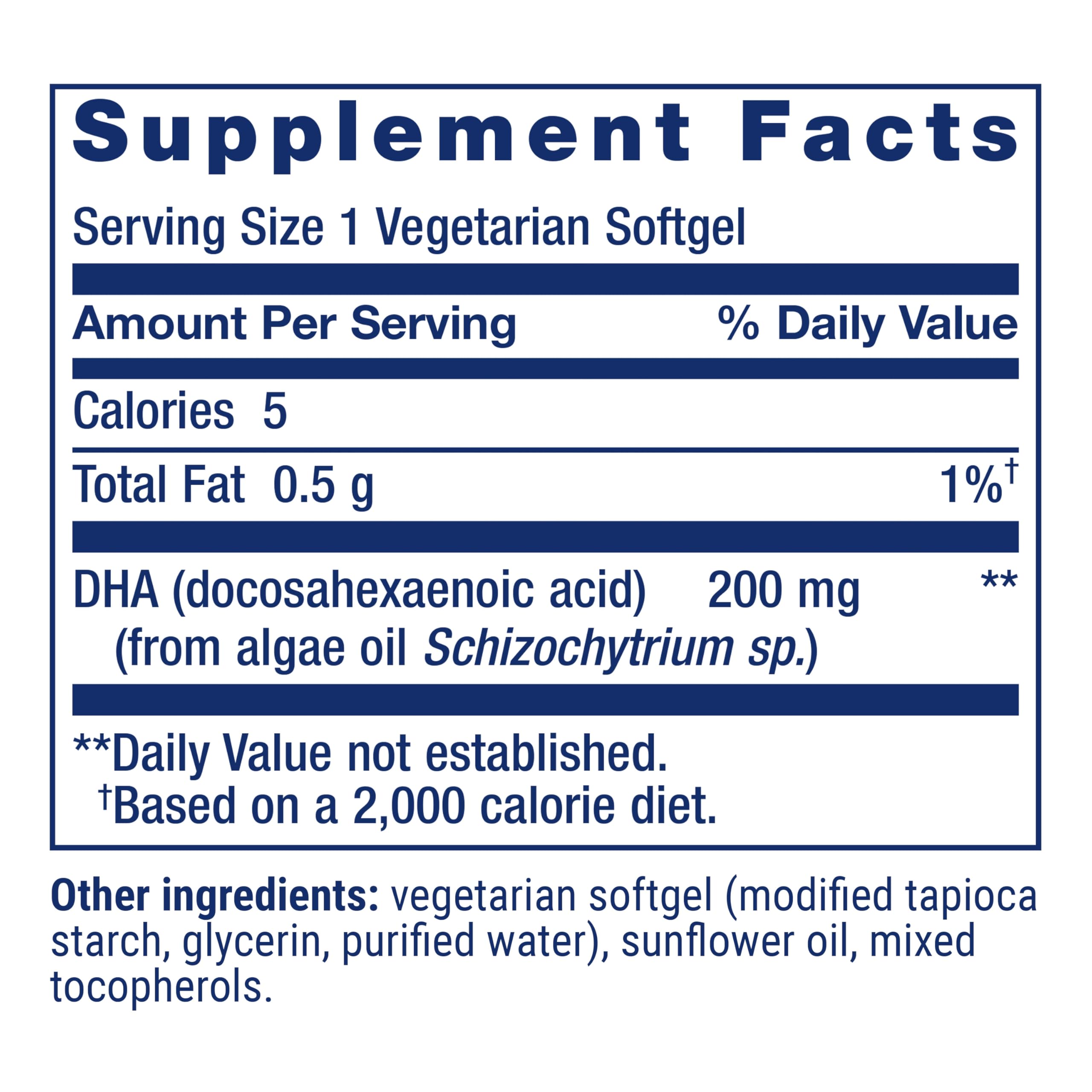 Life Extension etiqueta nutricional mostrando dosificación y DHA por cápsula