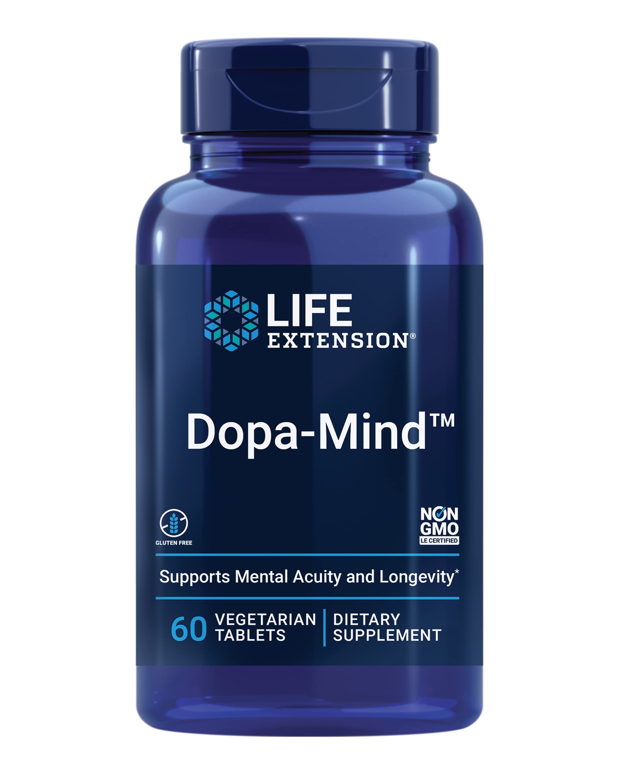 Life Extension Dopa-Mind vista frontal con etiqueta clara y beneficio cognitivo