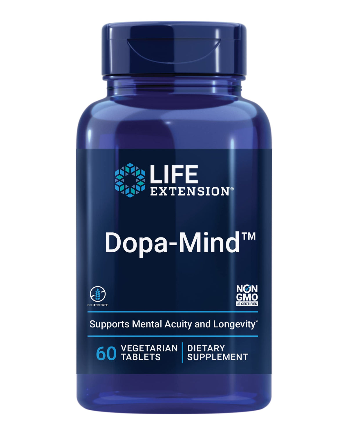 Life Extension Dopa-Mind vista frontal con etiqueta clara y beneficio cognitivo