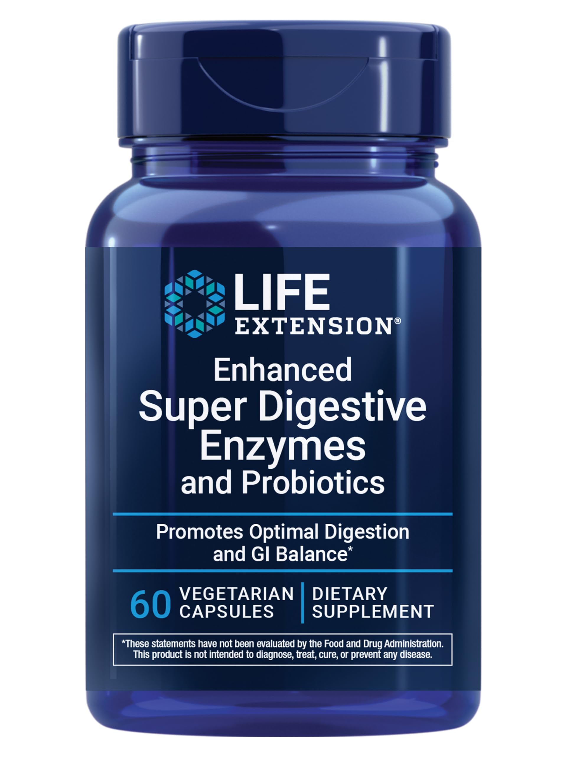 Life Extension envase frontal de 60 cápsulas que muestra la fórmula para digestión