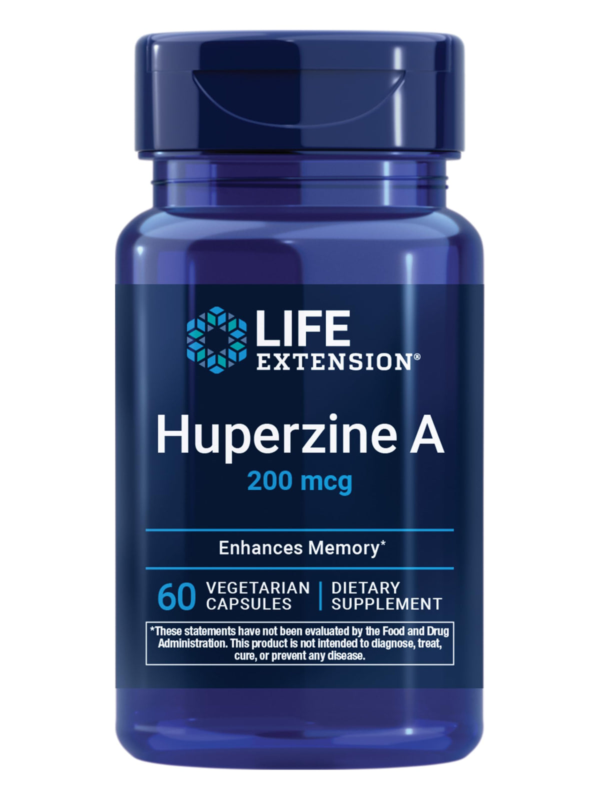 Life Extension envase frontal de Huperzine A mostrando etiqueta y beneficios