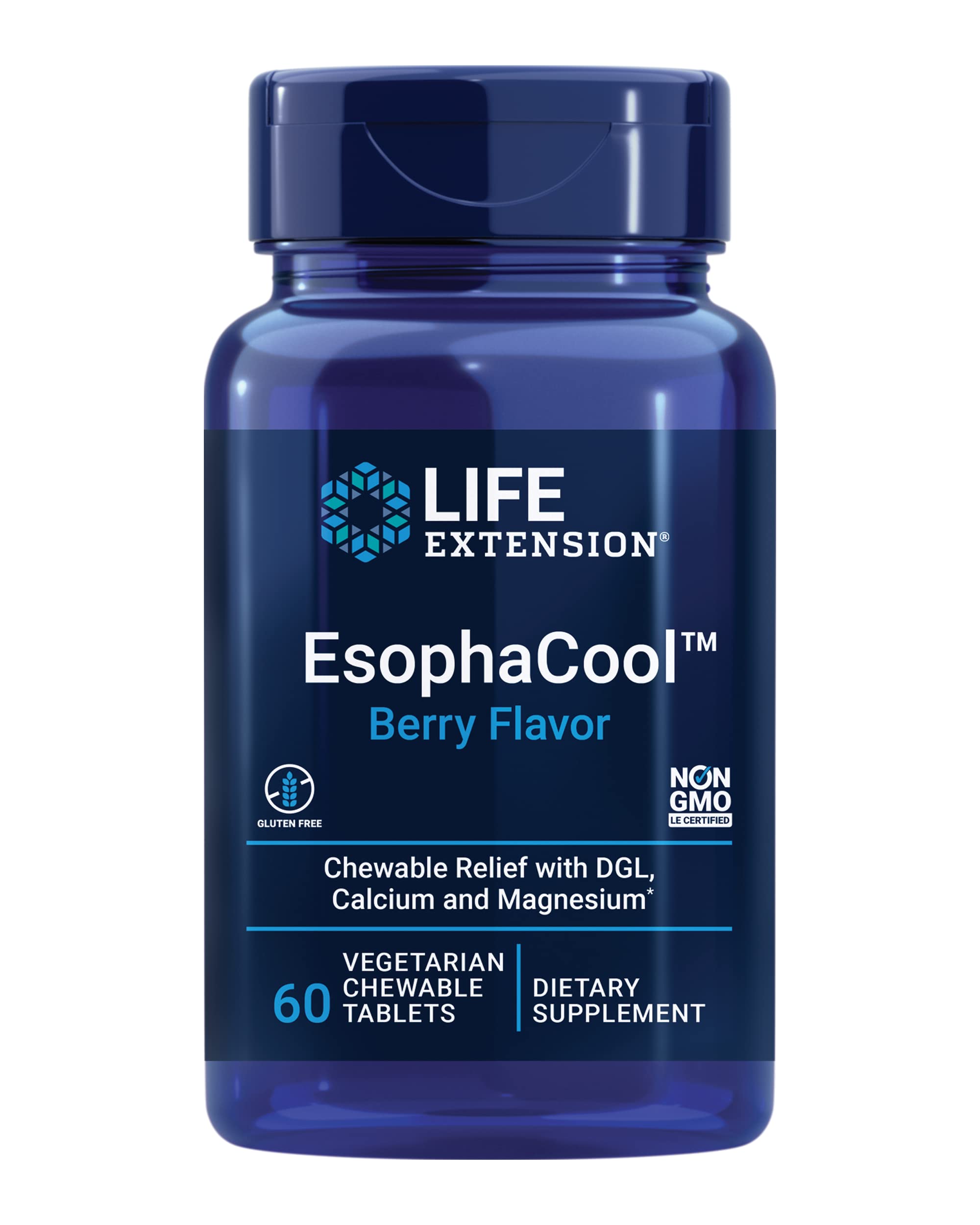 Life Extension frasco EsophaCool frente mostrando etiqueta y beneficio digestivo