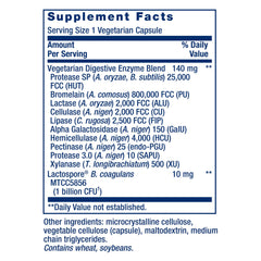Life Extension etiqueta con información nutricional y lista de enzimas y probiótico