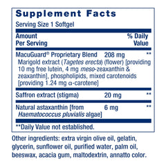 Life Extension etiqueta de ingredientes de MacuGuard que destaca luteína y zeaxantina