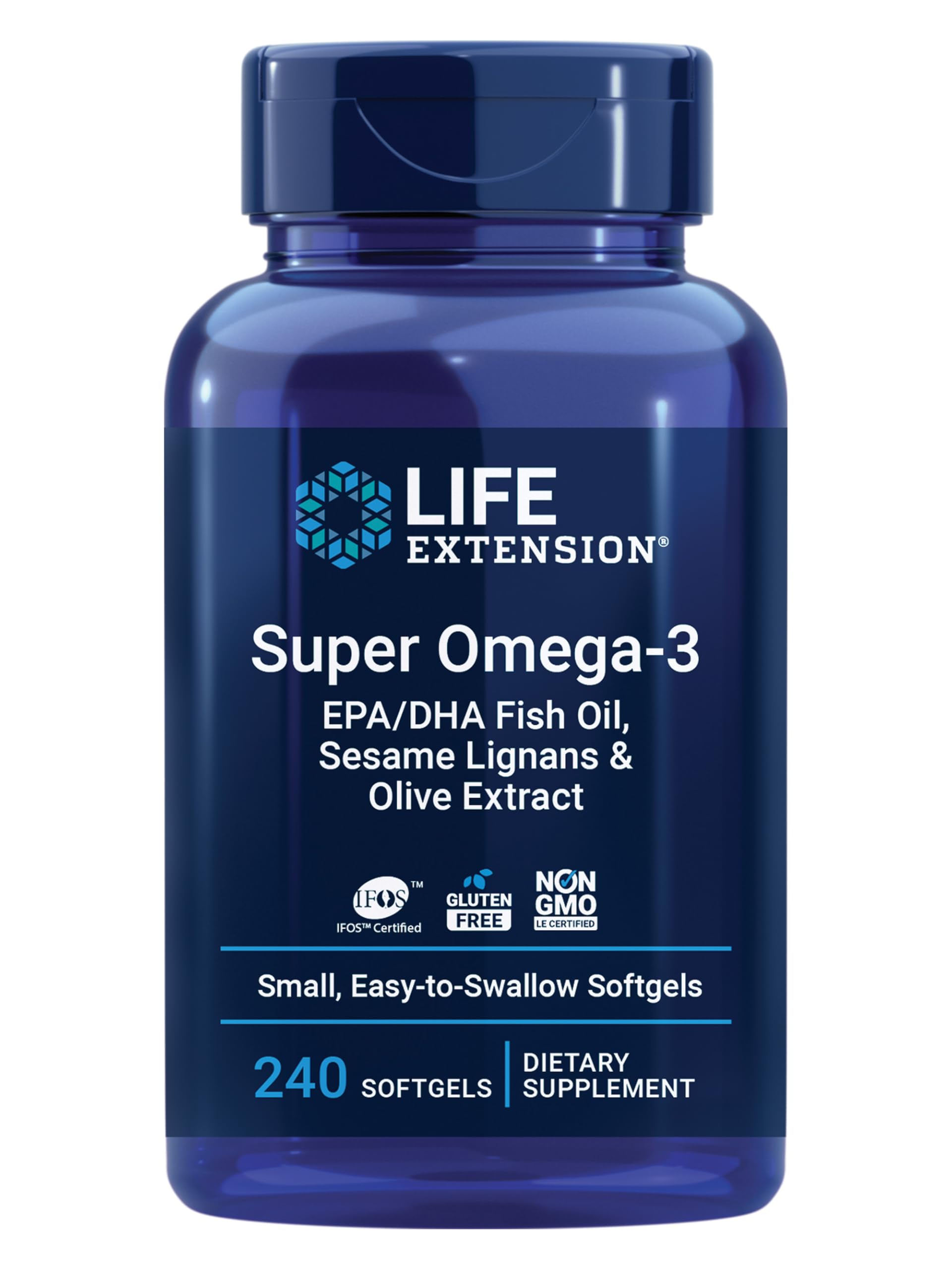 Life Extension frasco delante mostrando 240 cápsulas y beneficios claros