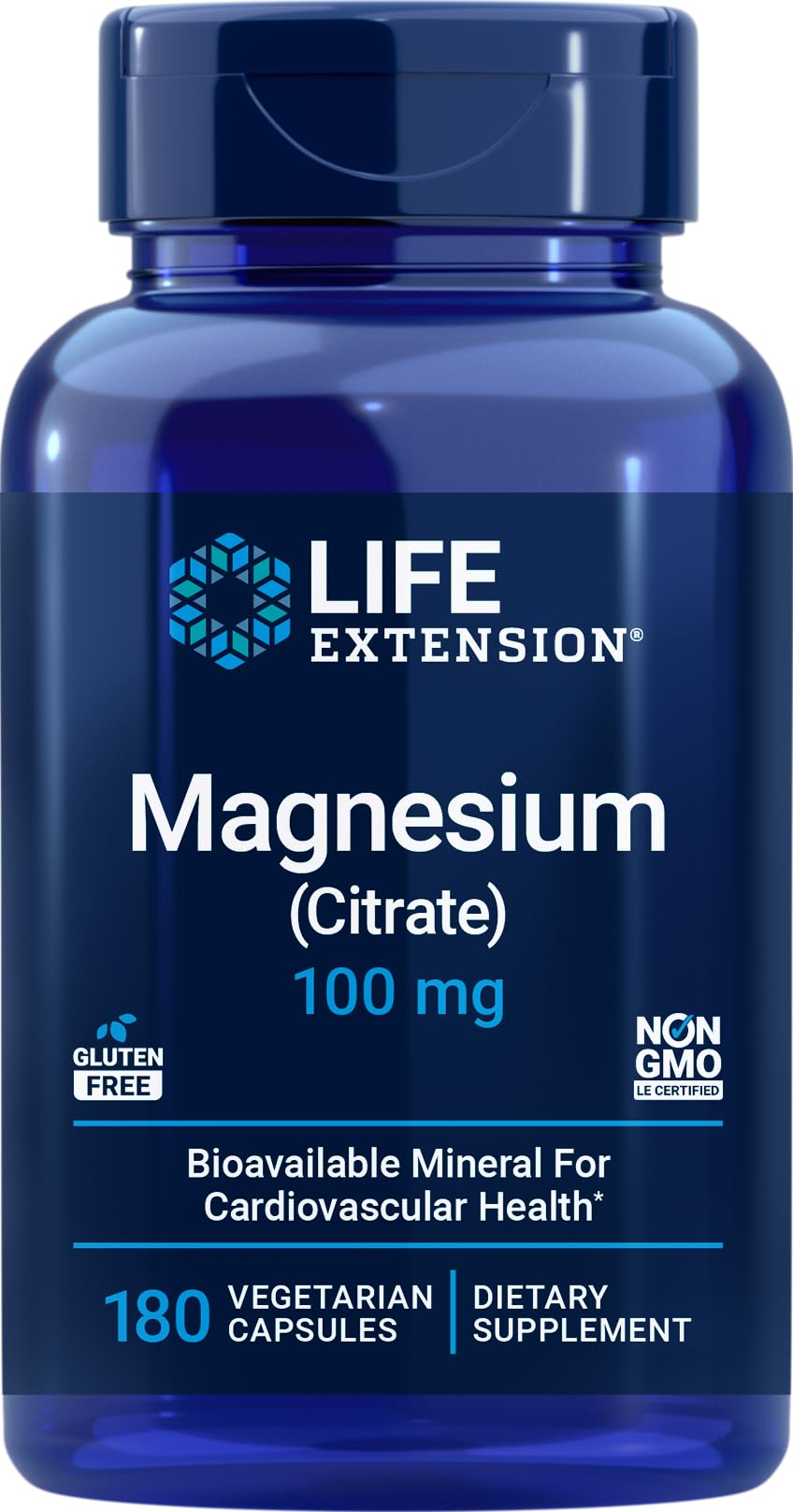 Life Extension frasco delante mostrando 180 cápsulas y confianza en calidad