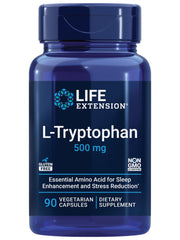 Life Extension frasco delantero mostrando L‑Tryptophan y beneficio sueño