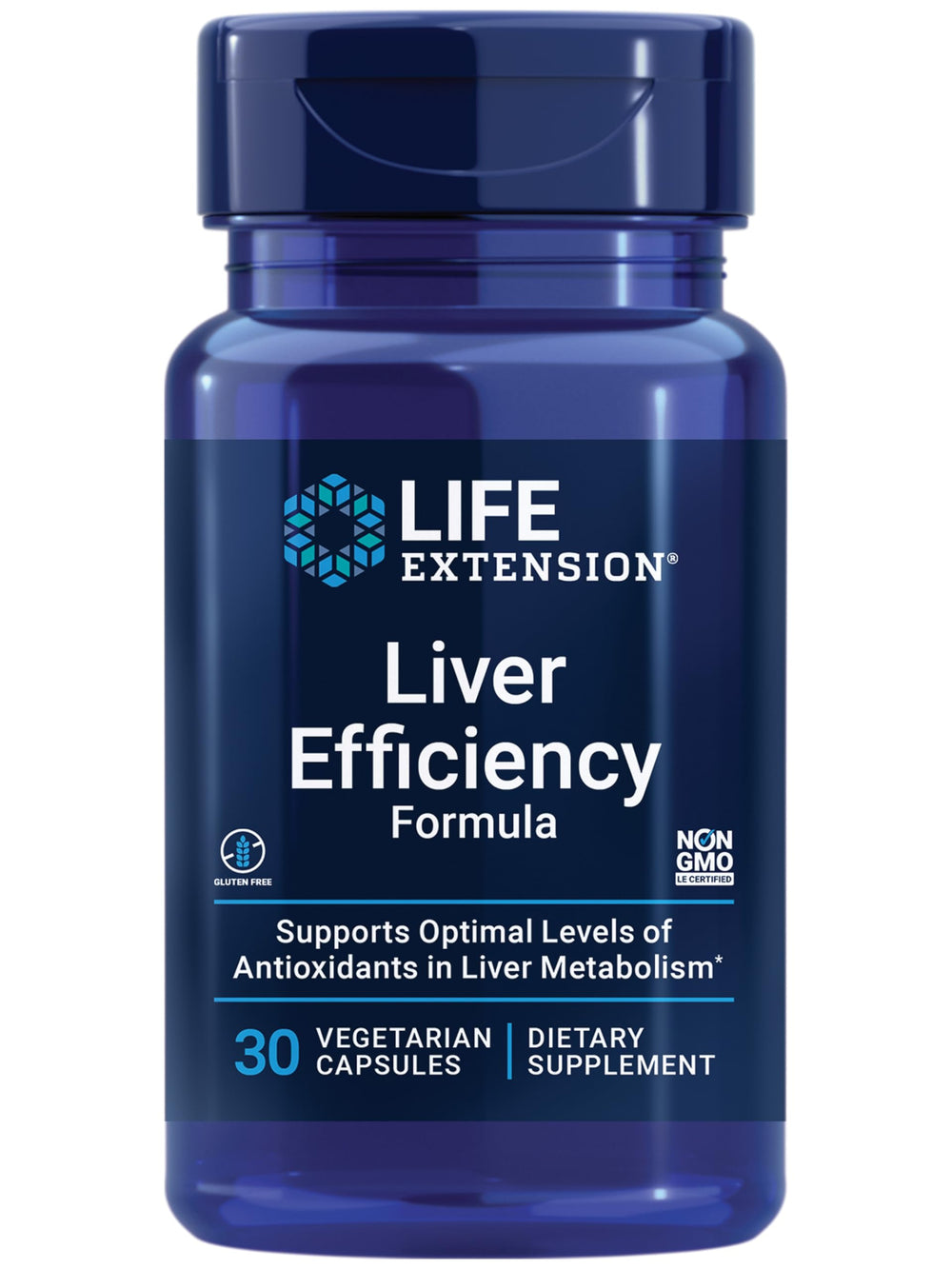 Life Extension frasco frontal mostrando envase claro y información de producto