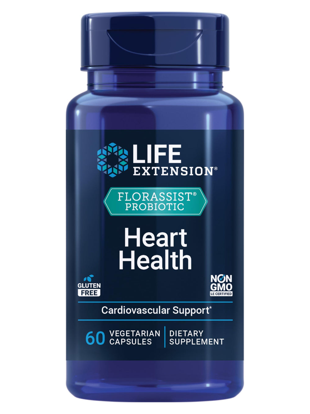 Life Extension frasco frontal mostrando etiqueta y beneficio cardiovascular